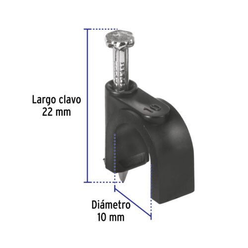 48282 - Bolsa con 20 grapas negras de 10 mm para cable redondo