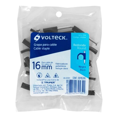 48284 - Bolsa con 20 grapas negras de 16 mm para cable redondo