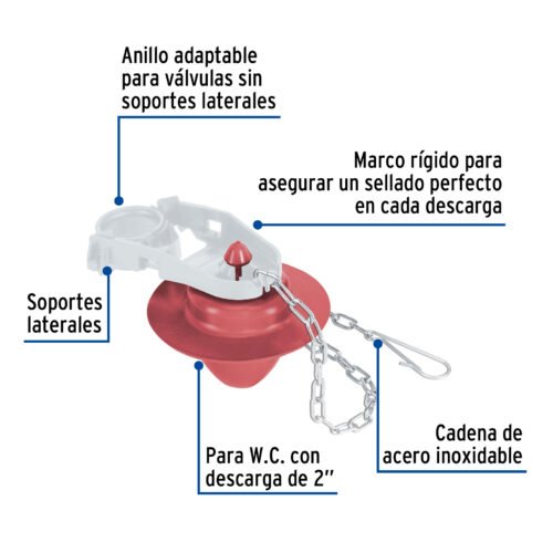 482891 48289 - Sapo 2" para WC, silicona, marco rígido, cadena inox, Foset