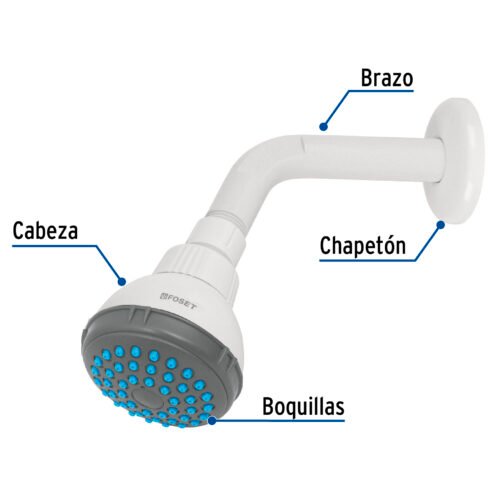 482934 48293 - Regadera plástica redonda 2-1/2" gris-blanca, Foset Basic