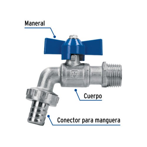48308 - Llave de esfera c/maneral corto, latón, 130gr, 1/2", Foset