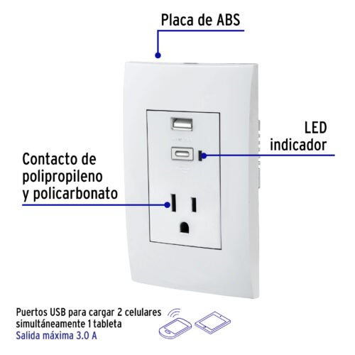 48313 - Contacto 2polos  tierra con 2 puertos USB, Oslo, blanco