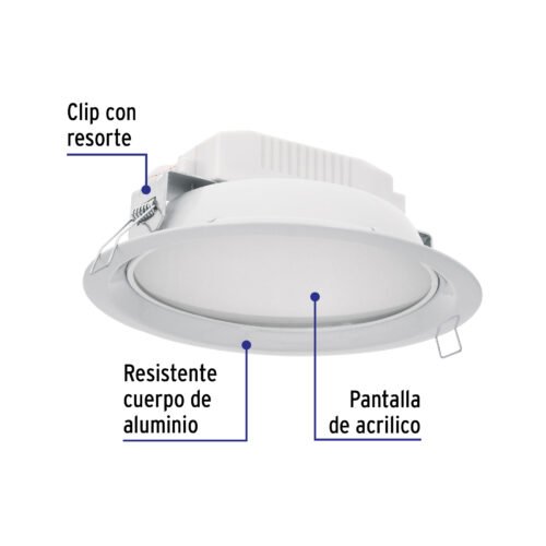 483481 48348 - Luminario LED empotrado redondo de 12 W, luz de día, Volteck