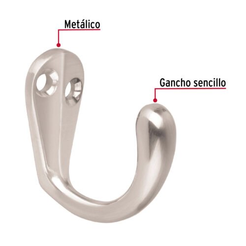 483531 48353 - Gancho sencillo tipo perchero, níquel satinado, HERMEX