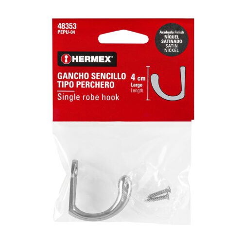 483533 48353 - Gancho sencillo tipo perchero, níquel satinado, HERMEX
