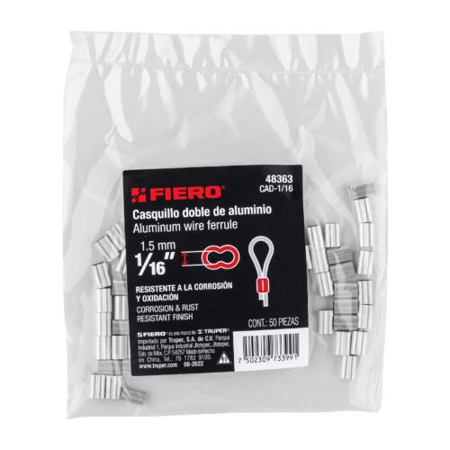 48363 - Bolsa con 50 casquillos dobles de aluminio, 1/16", FIERO