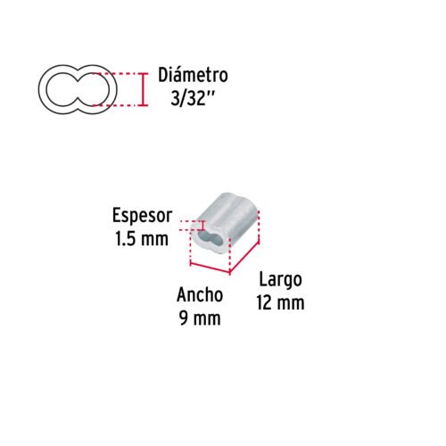 483642 48364 - Bolsa con 50 casquillos dobles de aluminio, 3/32", FIERO