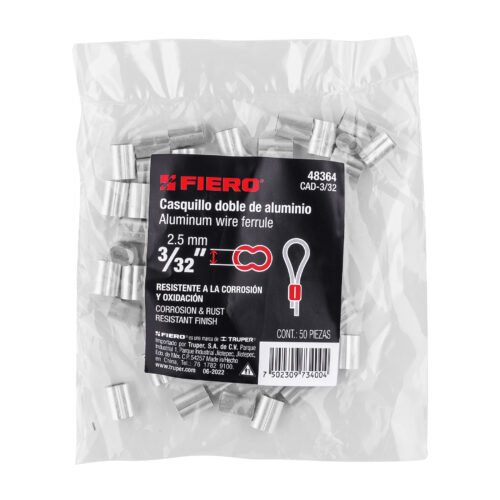 483643 48364 - Bolsa con 50 casquillos dobles de aluminio, 3/32", FIERO