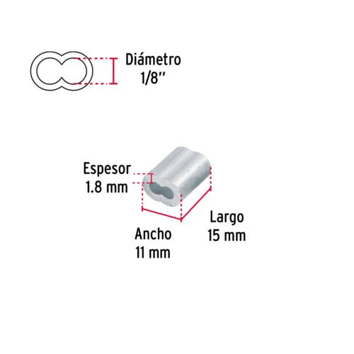 48365 - Bolsa con 50 casquillos dobles de aluminio, 1/8", FIERO