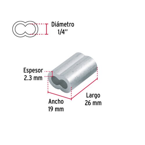 48367 - Bolsa con 50 casquillos dobles de aluminio, 1/4", FIERO