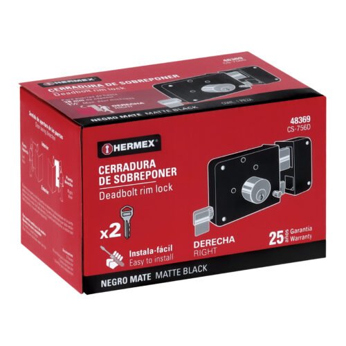 48369 - Cerradura sobreponer der instala-fácil, tradicional, negro