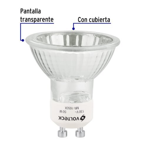 48380 - Lámpara de halógeno 50 W tipo MR 16 base GU10, Volteck