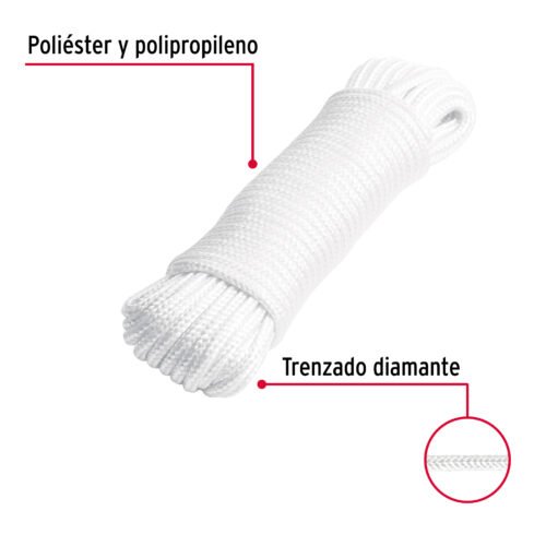 48392 - Piola de poliéster diamante de 4mmx15m blanca, madeja, FIERO