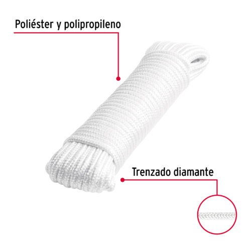 48393 - Piola de poliéster diamante de 5mmx15m blanca, madeja, FIERO