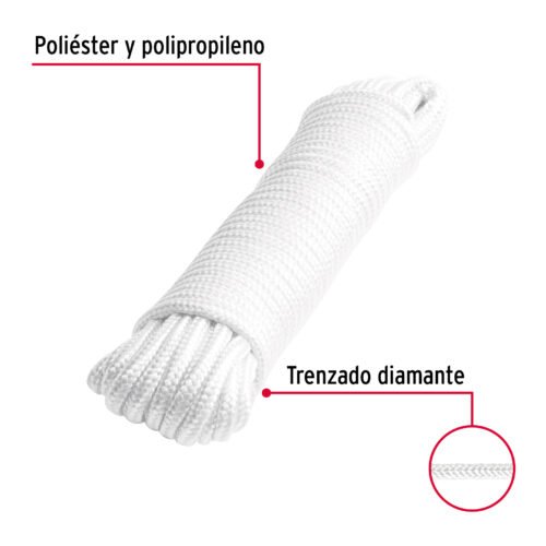 48394 - Piola de poliéster diamante de 6mmx15m blanca, madeja, FIERO