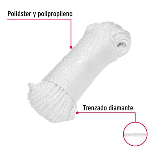 48395 - Piola de poliéster diamante de 4mmx30m blanca, madeja, FIERO