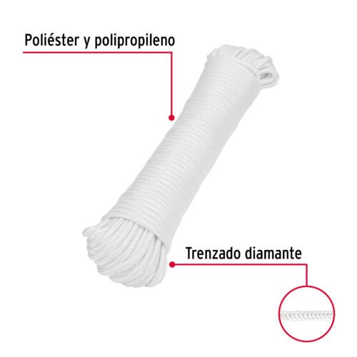 48396 - Piola de poliéster diamante de 5mmx30m blanca, madeja, FIERO