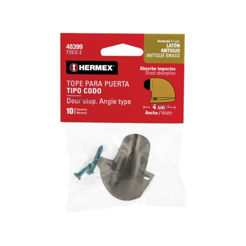 48399 - Tope tipo codo para puerta,latón antiguo, HERMEX