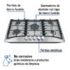 48407 - Parrilla gas empotrable 90cm, 5 quem, acero inox, Riviera
