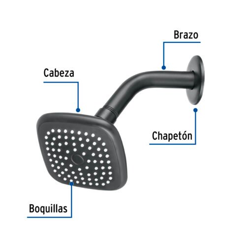 484203 48420 - Regadera cuadrada 3-3/4" brazo y chapetón, negro, Basic