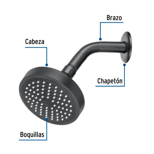 48422 - Regadera redonda 4-1/4" brazo y chapetón, negro, Basic
