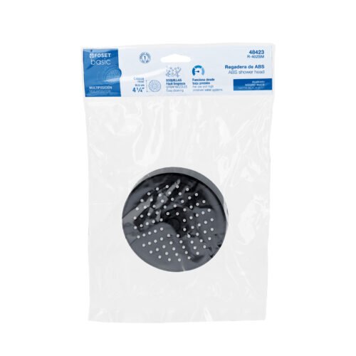 48423 - Regadera redonda de ABS 4-1/4" sin brazo, negro, Basic