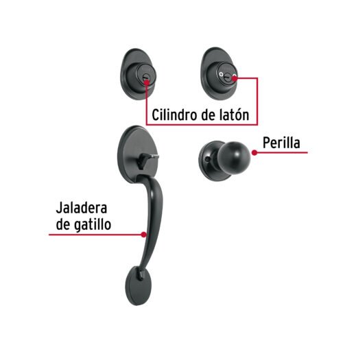 48436 - Jaladera y perilla, Lugo llave-llave, negro, HERMEX