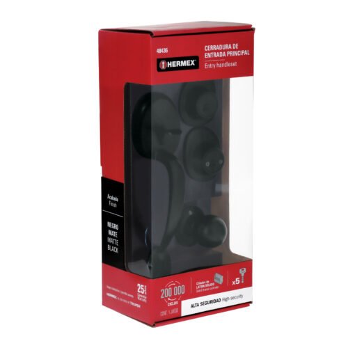 48436 - Jaladera y perilla, Lugo llave-llave, negro, HERMEX