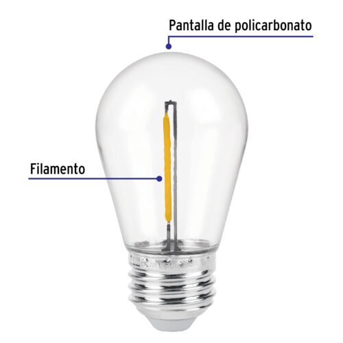 484521 48452 - Lámpara LED S14 con filamento 1 W luz cálida, caja, Volteck
