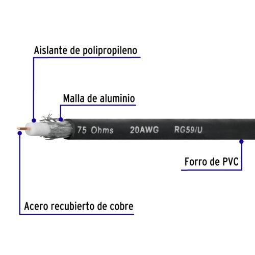 48473 - Metro de cable coaxial RG59 en rollo de 100 m, Volteck