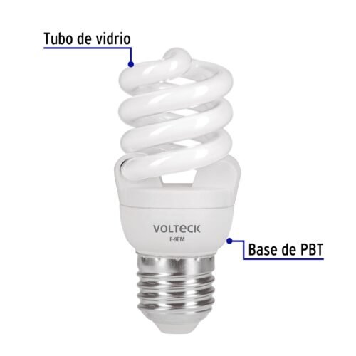 48500 - Lámpara espiral mini T2 9 W luz de día en blíster, Volteck