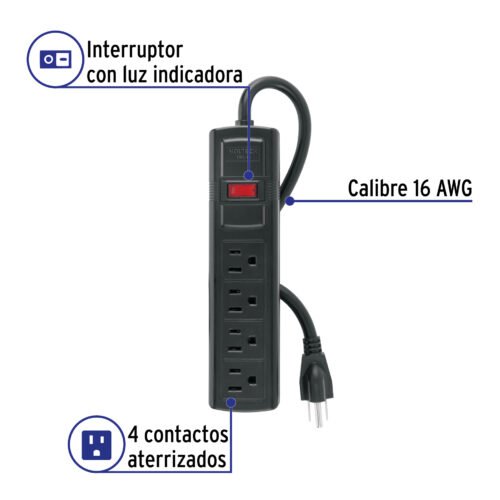 485391 48539 - Multicontacto doméstico con 4 entradas, negro, VOLTECK