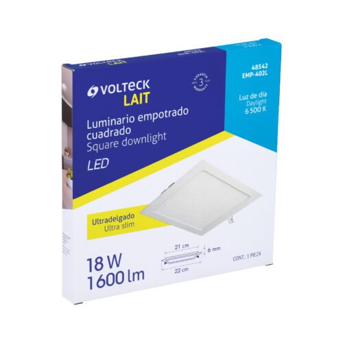 485424 48542 - Luminario ultradelgado cuadrado p/empotrar 18W, luz de día