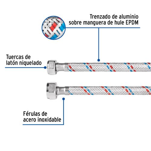48543 - Manguera p/WC, aluminio, 1/2" x 7/8", 50 cm, Basic