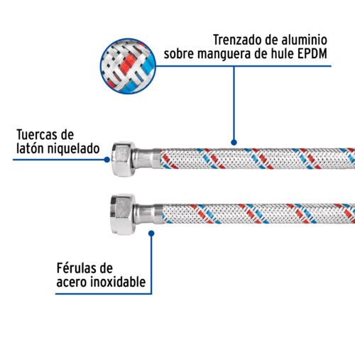 485441 48544 - Manguera p/WC, aluminio, 1/2" x 7/8", 60 cm, Basic