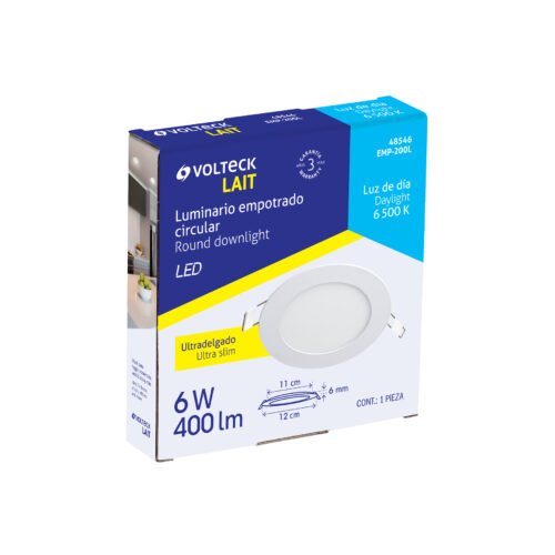 485464 48546 - Luminario ultradelgado redondo p/empotrar 6W, luz de día