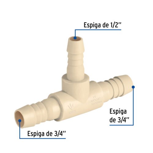 FT Etapa 2 - Conexiones de PP y latón de inserción PT1 48572 - Tee reducida inserción central 3/4" x 1/2" de polipropileno