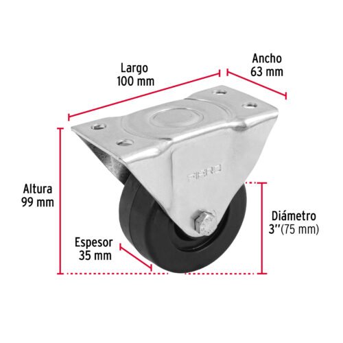 48599 - Rodaja hule 3", placa fija con buje, carga 50 kg, FIERO