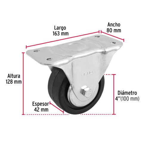 48601 - Rodaja hule 4", placa fija con balero, carga 100 kg, FIERO