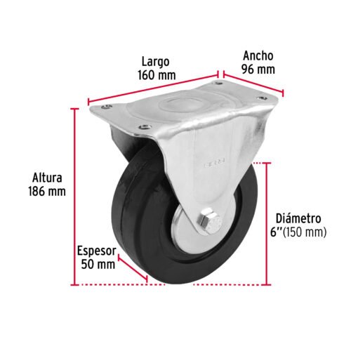48602 - Rodaja hule 6", placa fija con balero, carga 150 kg, FIERO
