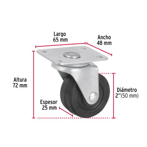 48605 - Rodaja hule 2", placa giratoria c/balero, carga 40kg, FIERO
