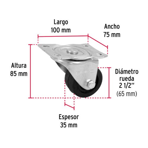 48607 - Rodaja hule 2-1/2" placa giratoria c/buje, carga 50kg, FIERO
