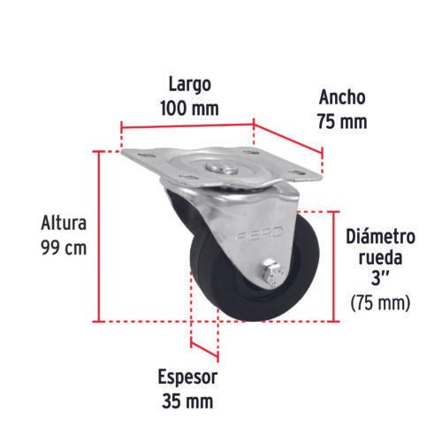 48610 - Rodaja hule 3", placa giratoria c/buje, carga 60kg, FIERO