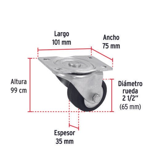48611 - Rodaja hule 3", placa giratoria c/balero, carga 60kg, FIERO
