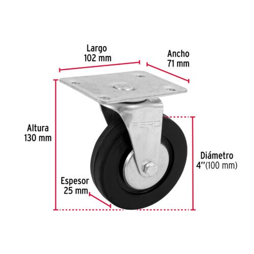 48612 - Rodaja hule 4", placa giratoria c/balero, carga 50kg, FIERO