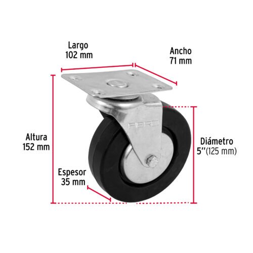 48614 - Rodaja hule 5", placa giratoria c/balero, carga 60kg, FIERO