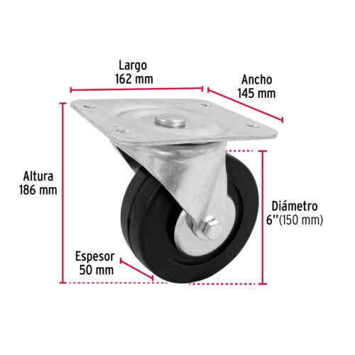 48616 - Rodaja hule 6", placa giratoria c/balero, carga 150kg, FIERO
