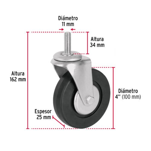 48620 - Rodaja hule 4", con espiga roscada, carga 50kg, FIERO