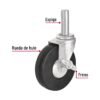 48623 - Rodaja hule 6" con espiga sólida y freno, carga 125kg, FIERO