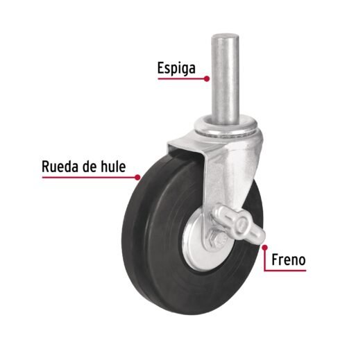 48623 - Rodaja hule 6" con espiga sólida y freno, carga 125kg, FIERO
